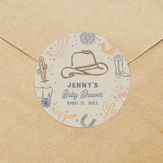 Howdy Cowboy Western Baby Shower Favour Classic Round Sticker