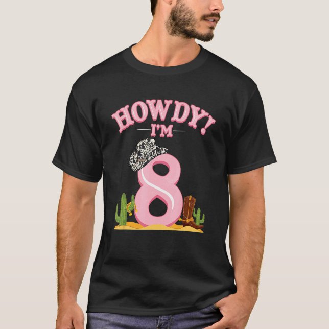 Howdy Cowgirl 8th Birthday Western Country Souther T-Shirt (Front)