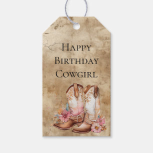 Howdy Cowgirl Pink Floral Boots Western Chic Gift Tags