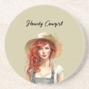 Howdy Cowgirl Redhead Female   Coaster