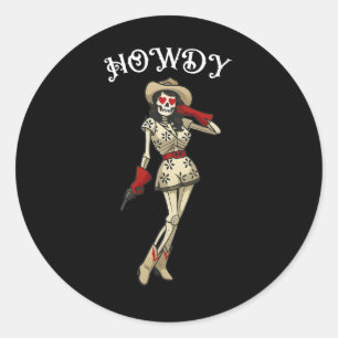 Howdy Cowgirl Skeleton Western Aesthetic Halloween Classic Round Sticker