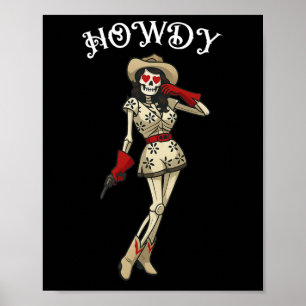 Howdy Cowgirl Skeleton Western Aesthetic Halloween Poster