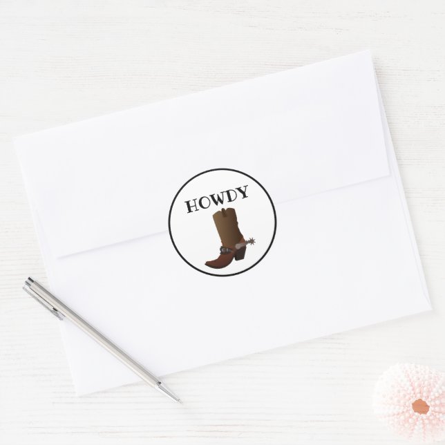 Howdy Custom Western Cowboy Boot Classic Round Sticker (Envelope)