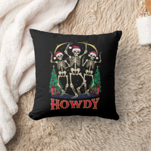Howdy Dancing Skeleton Funny Christmas Holiday Cushion