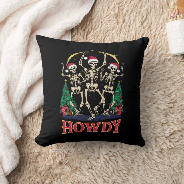 Howdy Dancing Skeleton Funny Christmas Holiday Cushion (Blanket)