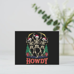 Howdy Dancing Skeleton Funny Christmas Holiday Postcard