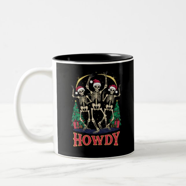 Howdy Dancing Skeleton Funny Christmas Holiday Two-Tone Coffee Mug (Left)