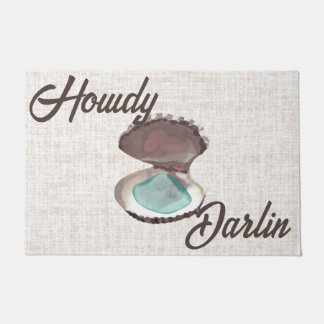 Howdy Darlin Coastal Oyster with Teal Sea Glass Doormat