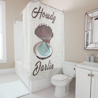 Howdy Darlin Coastal Oyster with Teal Sea Glass Shower Curtain