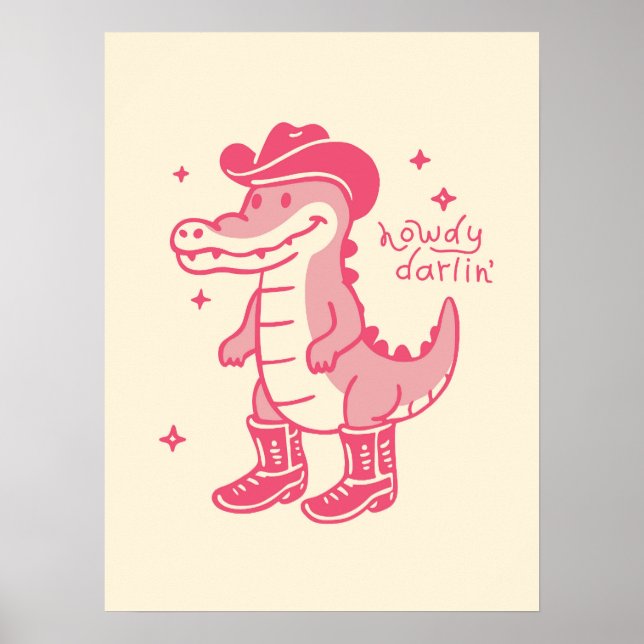 Howdy Darling Pink Crocodile Western Art Poster (Front)