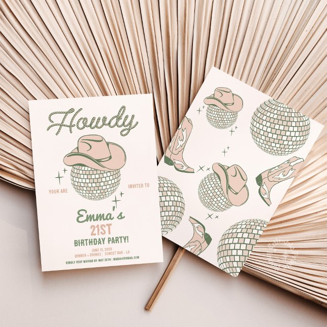 Howdy Disco Birthday Party Invite (howdy disco birthday invite, western disco party invite, neutral rodeo birthday theme, cowgirl birth)