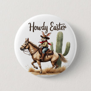 Howdy Easter Bunny Riding a Horse Cowboy 6 Cm Round Badge