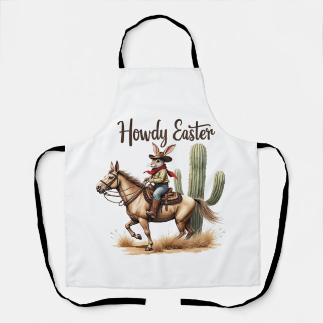 Howdy Easter Bunny Riding a Horse Cowboy  Apron (Front)