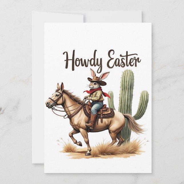 Howdy Easter Bunny Riding a Horse Cowboy  Holiday Card (Front)