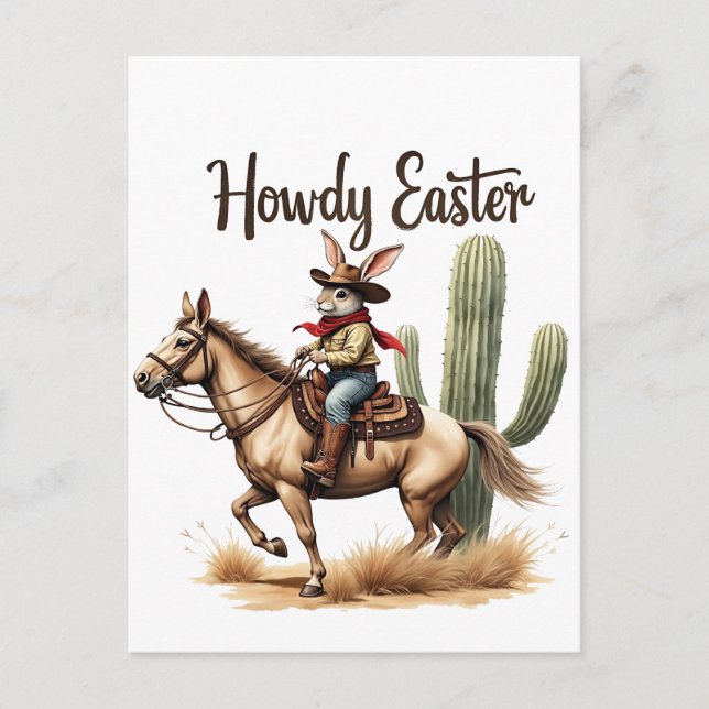 Howdy Easter Bunny Riding a Horse Cowboy  Holiday Postcard (Front)