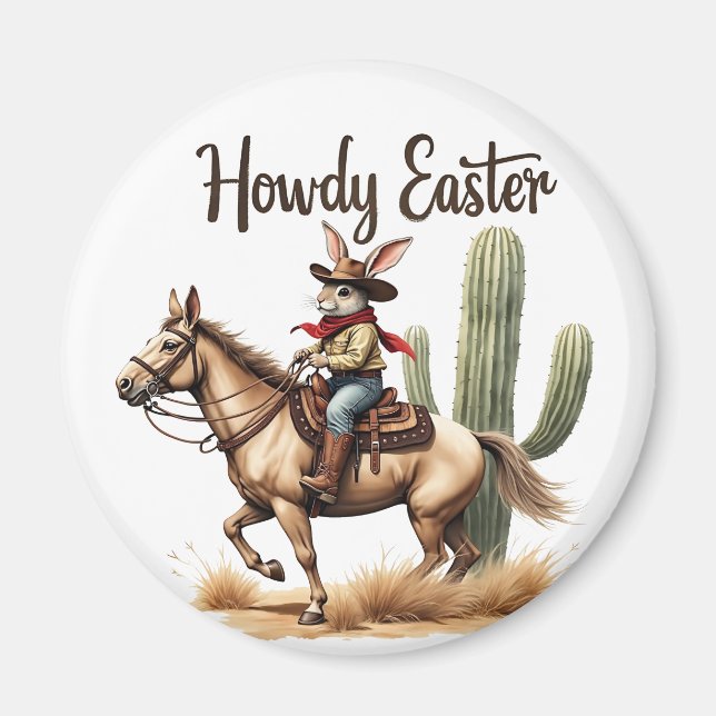 Howdy Easter Bunny Riding a Horse Cowboy  Magnet (Front)