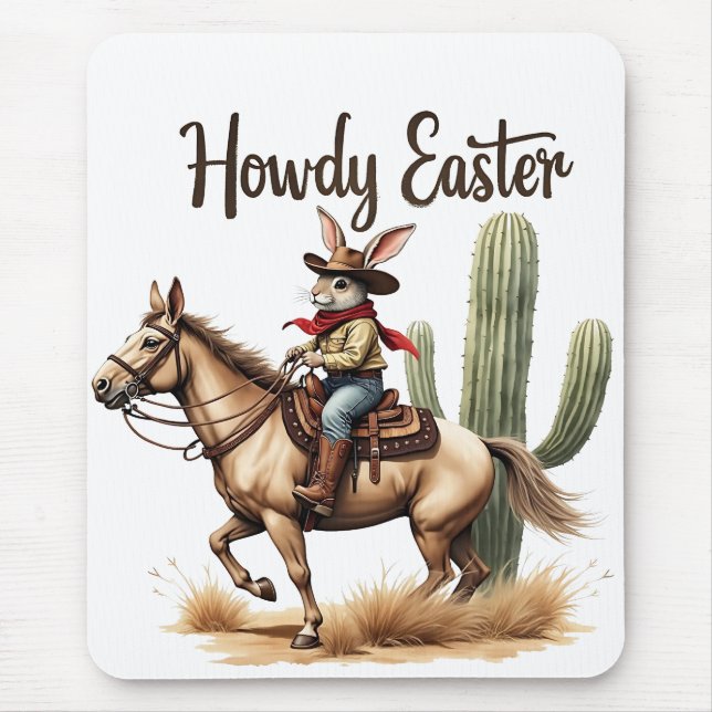 Howdy Easter Bunny Riding a Horse Cowboy  Mouse Pad (Front)