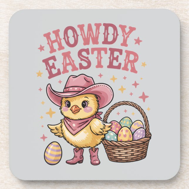 Howdy Easter Chick Cute Egg Hunt Spring Farm Coaster (Front)