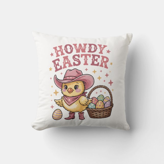 Howdy Easter Chick Cute Egg Hunt Spring Farm Cushion (Front)