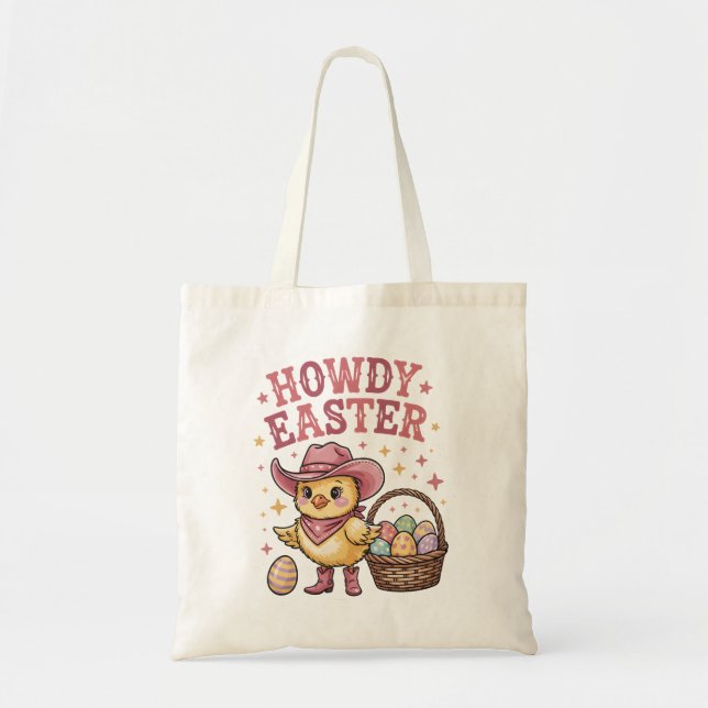 Howdy Easter Chick Cute Egg Hunt Spring Farm Tote Bag (Front)