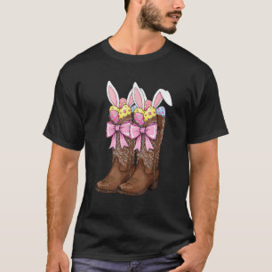 Howdy Easter Cowboy Boots Bunny Coquette Bow Cowgi T-Shirt