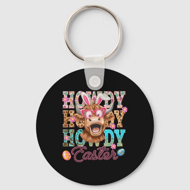 Howdy Easter Cute Cow Easter Western Easter Bunny  Key Ring (Front)