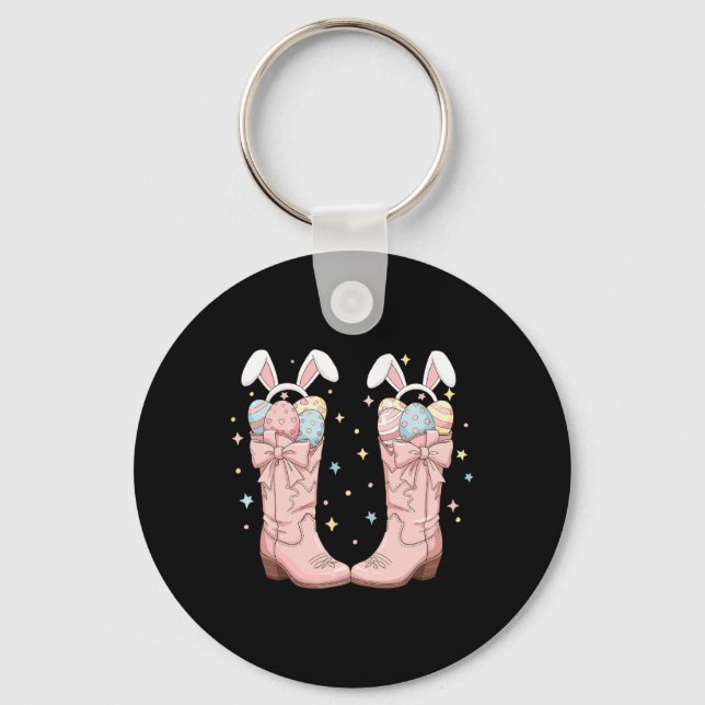 Howdy Easter Western Easter Bunny Cowboy Boots Eas Key Ring (Front)
