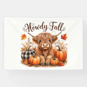 Howdy Fall Highland Cow Happy Thanksgiving Autumn Banner