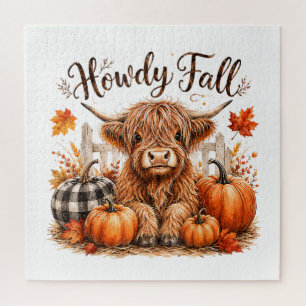 Howdy Fall Highland Cow Happy Thanksgiving Autumn Jigsaw Puzzle
