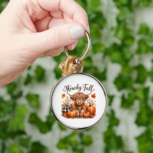 Howdy Fall Highland Cow Happy Thanksgiving Autumn Key Ring