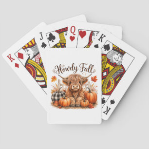 Howdy Fall Highland Cow Happy Thanksgiving Autumn Playing Cards
