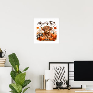 Howdy Fall Highland Cow Happy Thanksgiving Autumn Poster