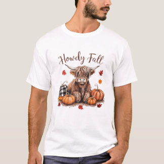 Howdy Fall Highland Cow Happy Thanksgiving Autumn T-Shirt