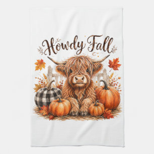 Howdy Fall Highland Cow Happy Thanksgiving Autumn Tea Towel