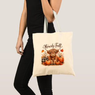 Howdy Fall Highland Cow Happy Thanksgiving Autumn Tote Bag