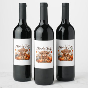 Howdy Fall Highland Cow Happy Thanksgiving Autumn Wine Label