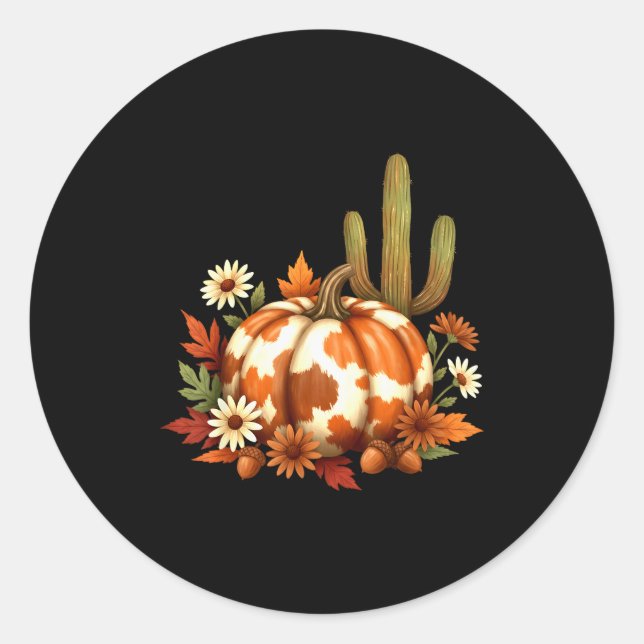 Howdy Fall Pumpkin Retro Western Cowboy Cow Hallow Classic Round Sticker (Front)