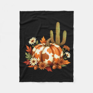 Howdy Fall Pumpkin Retro Western Cowboy Cow Hallow Fleece Blanket