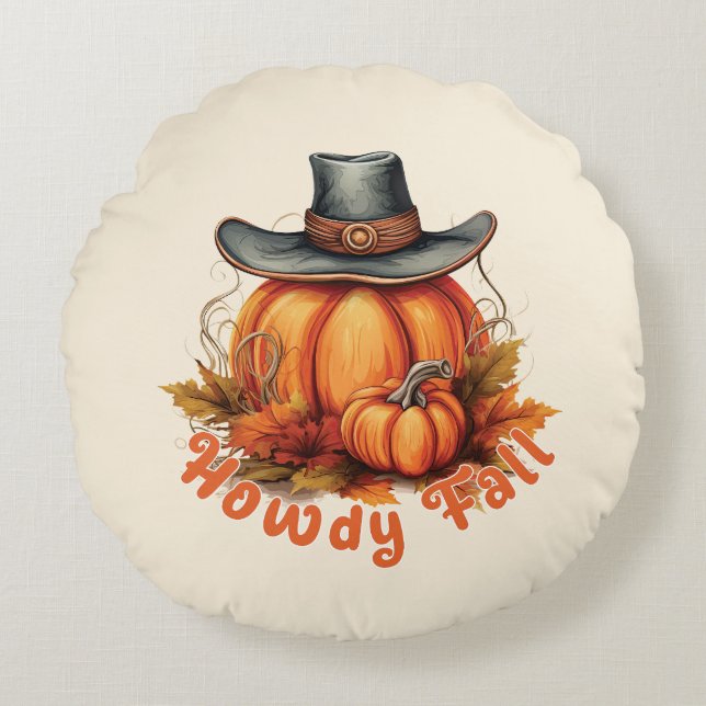 Howdy Fall – Rustic Autumn Vibes Round Cushion (Front)