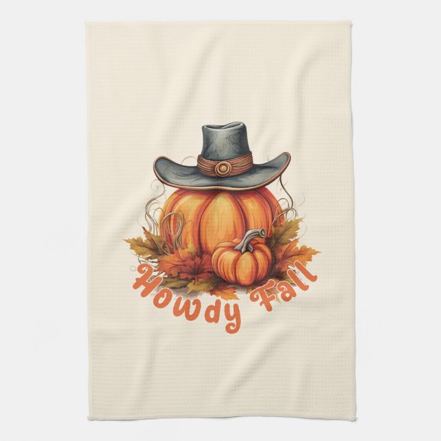 Howdy Fall – Rustic Autumn Vibes Tea Towel (Vertical)