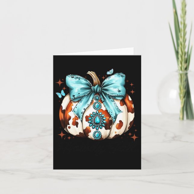 Howdy Fall Western Coquette Bow Pumpkin Halloween  Card (Front)