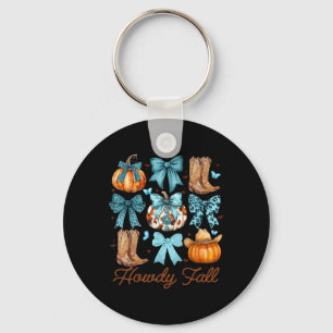 Howdy Fall Western Pumpkin Coquette Bow Pumpkin Key Ring