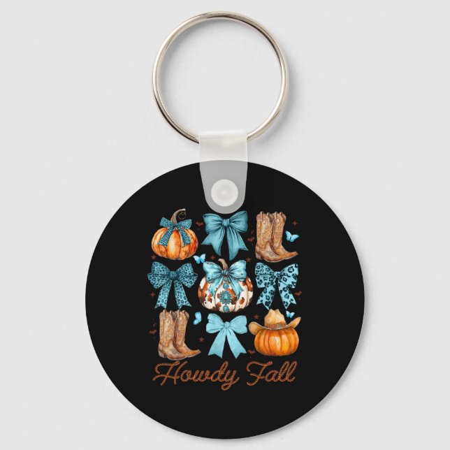 Howdy Fall Western Pumpkin Coquette Bow Pumpkin  Key Ring (Front)