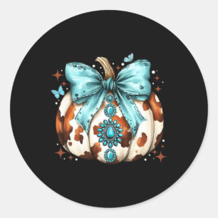 Howdy Fall Western Pumpkin Halloween Cowhide Pumpk Classic Round Sticker