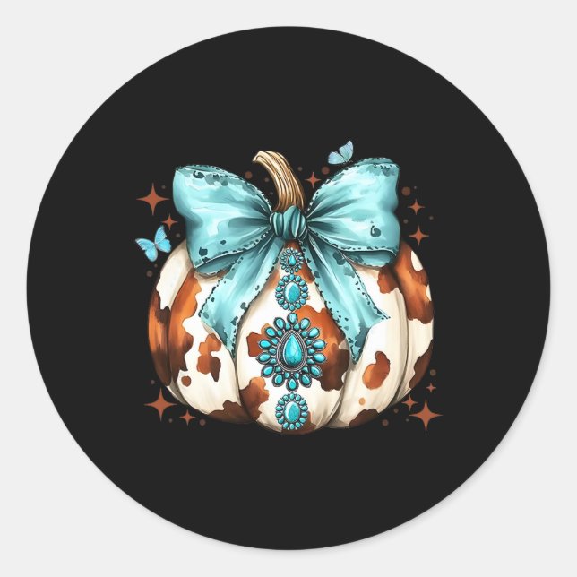 Howdy Fall Western Pumpkin Halloween Cowhide Pumpk Classic Round Sticker (Front)