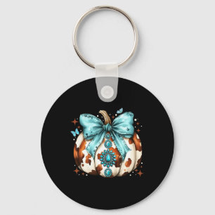 Howdy Fall Western Pumpkin Halloween Cowhide Pumpk Key Ring