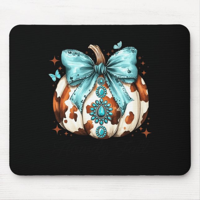 Howdy Fall Western Pumpkin Halloween Cowhide Pumpk Mouse Pad (Front)