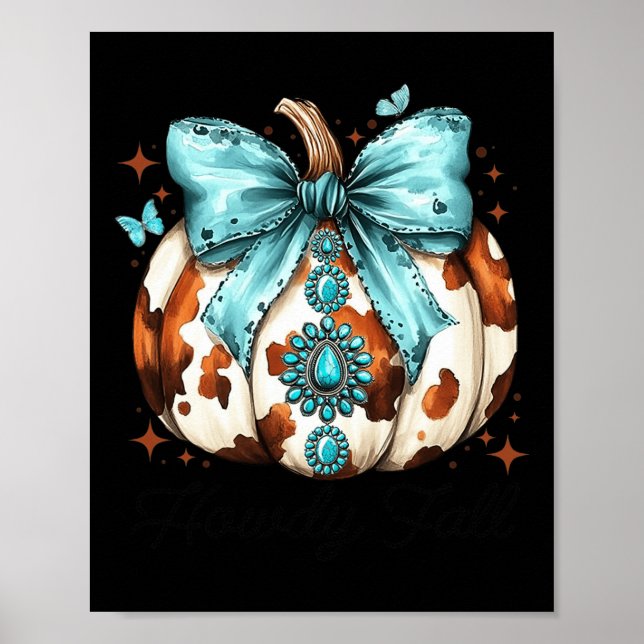 Howdy Fall Western Pumpkin Halloween Cowhide Pumpk Poster (Front)
