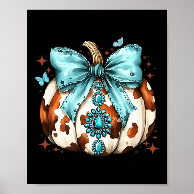Howdy Fall Western Pumpkin Halloween Cowhide Pumpk Poster (Front)