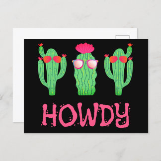 Howdy Funny Western Cactus Cartoon Characters  Postcard